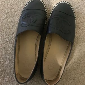 Chanel lambskin canvas cap toe flats womenUS6
